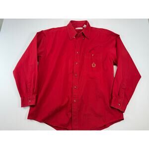 Bugle Boy Vintage 90s Red Button Down Shirt XXL 90s Cotton Twill Crest Preppy
